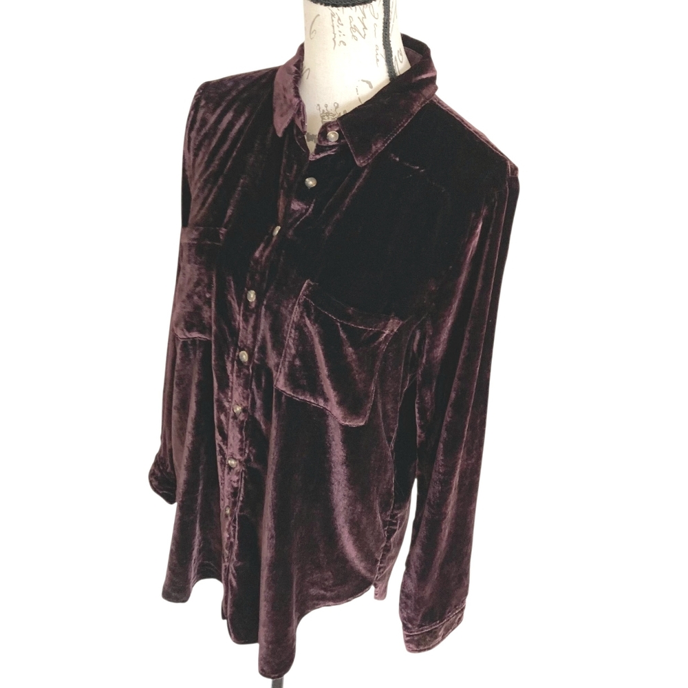 Maeve anthropologie Karina velvet button shirt top size 4 Plum Holiday - Picture 8 of 15